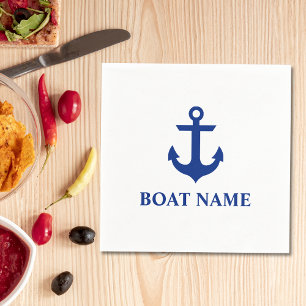 Serviettes En Papier Nom du bateau nautique Ancre Cocktail blanc