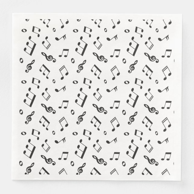 Serviettes En Papier Notes musicales noir et blanc (Devant)