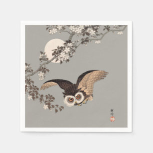 Serviettes En Papier Nuit Japonaise Chouette Lune Bois Coupe Flying Nig