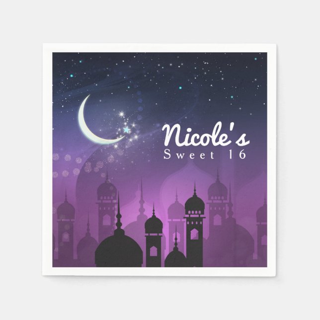 Serviettes En Papier Nuits Arabes Marocaine Violet clair de lune (Devant)