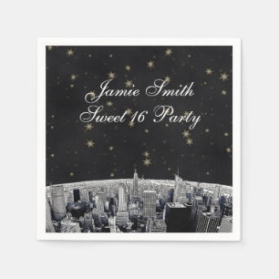 Serviettes En Papier NYC Skyline 2 Black Gold Star
