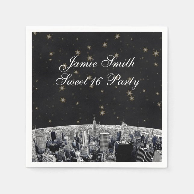 Serviettes En Papier NYC Skyline 2 Black Gold Star (Devant)
