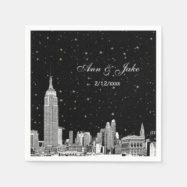 Serviettes En Papier NYC Skyline Starry do-it-yourself BG Mariage (Devant)
