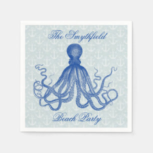 Serviettes En Papier Octopus bleu vintage avec Ancres Beach Party