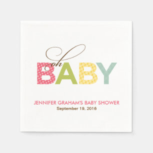 Serviettes En Papier Oh Baby Patterned Baby shower Napkin en rose