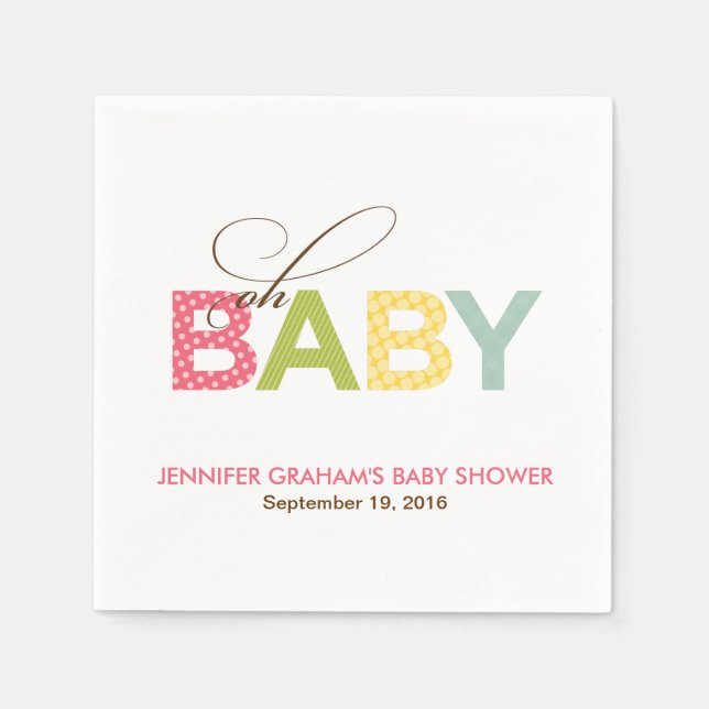 Serviettes En Papier Oh Baby Patterned Baby shower Napkin en rose (Devant)