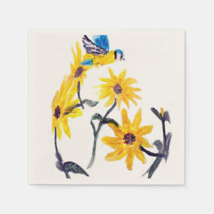 Serviettes En Papier Oiseau floral Art Tournesol jaune