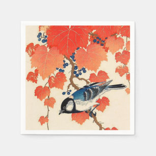 Serviettes En Papier Oiseau japonais vintage de geai et vigne d'automne