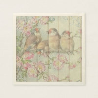 serviettes en papier oiseaux chanteurs pastel