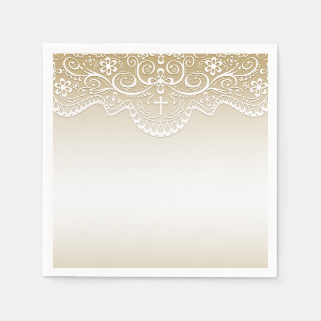 Serviettes En Papier Or avec dentelle, croix, religieuse (Devant)