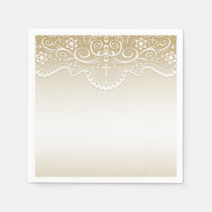 Serviettes En Papier Or avec la dentelle, croix, religieuse