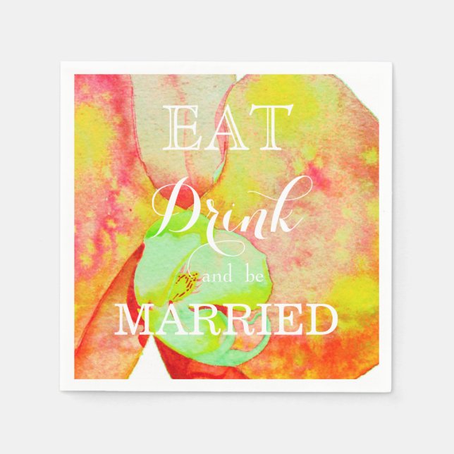 Serviettes En Papier Orchidées des Caraïbes, fleurs d'aquarelle tropica (Devant)