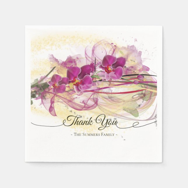 Serviettes En Papier Orchidées violettes Calligraphie de l'art Abstrait (Devant)