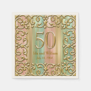 Serviettes En Papier Ornate Gold Frame 50e Anniversaire