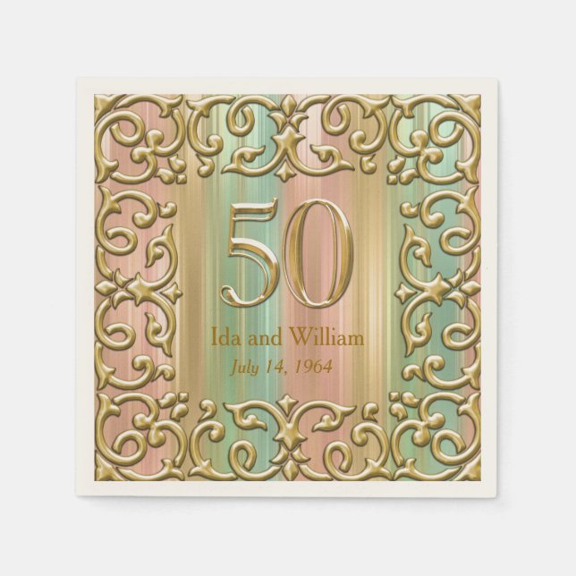 Serviettes En Papier Ornate Gold Frame 50e Anniversaire (Devant)