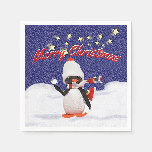 Serviettes En Papier Ornement de pingouin adorable Paradis de Noël (Devant)