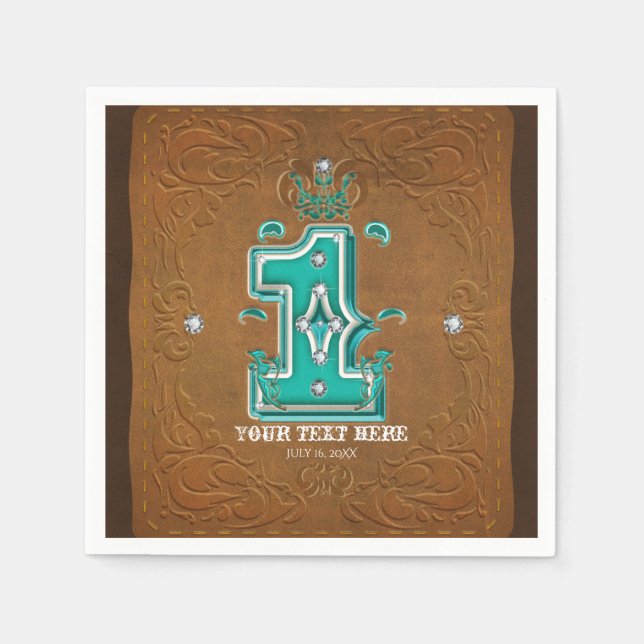 Serviettes En Papier Ouest Russe Cuir Brown Look & Diamants 1 Un (Devant)