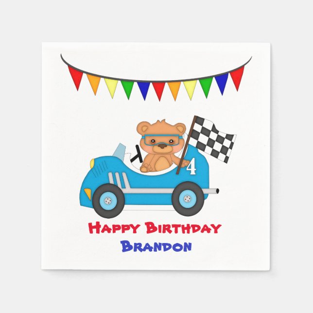 Serviettes En Papier Ours Race Anniversaire Garçon (Devant)