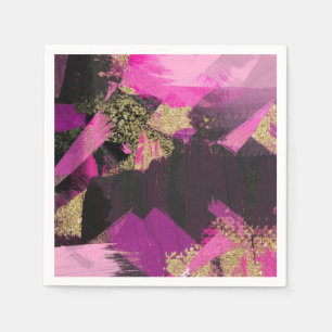 Serviettes En Papier Pailleté Or Noir Rose Pinceau Moderne Glam Grunge