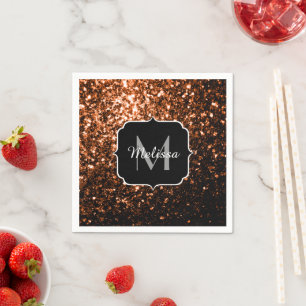 Serviettes En Papier Paillettes de faux cuivre brun bronze Monogramme s