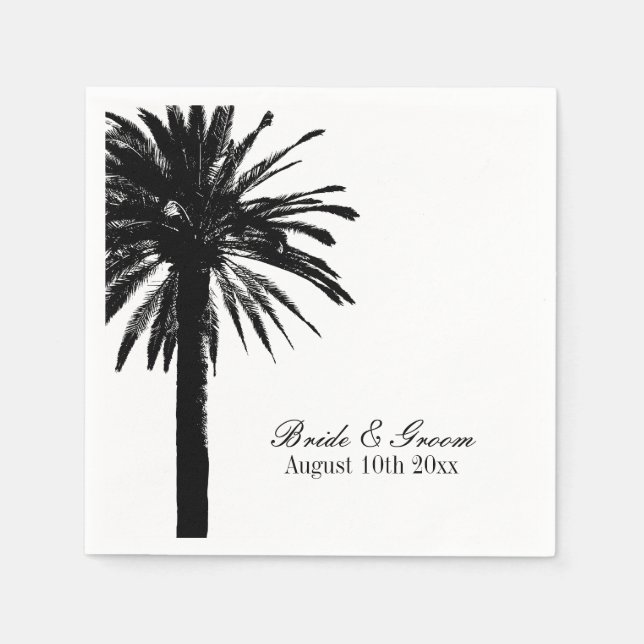 Serviettes En Papier Palmier tropical noir et blanc serviettes de maria (Devant)