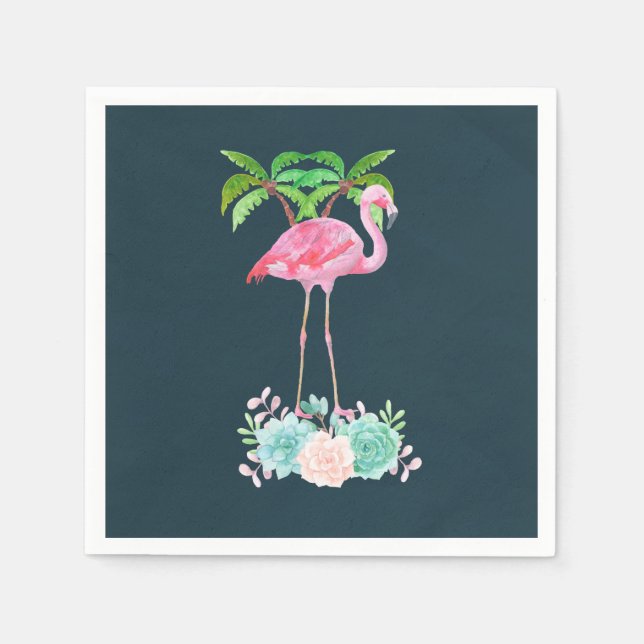 Serviettes En Papier Palmiers Flamants roses roses et succulents florau (Devant)