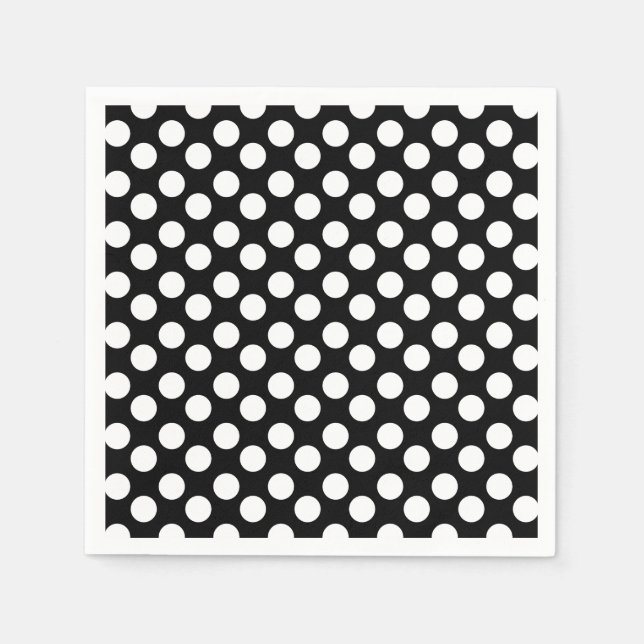 Serviettes En Papier Papier à points Polka noir et blanc (Devant)