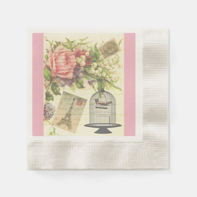 Serviettes En Papier Papier à thème vintage Pink Paris (Devant)