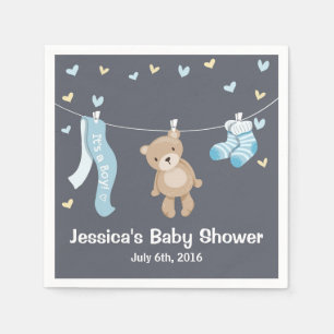 Serviettes En Papier Papier Baby shower Ours Teddy Napkin Garçon gris b