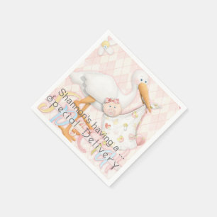 Serviettes En Papier Papier Baby shower Stork Rose Girl