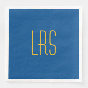 SERVIETTES EN PAPIER PAPIER CHIC NAPKIN_LAPIS SOLID/MONOGRAM BLEU DE