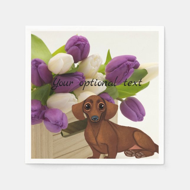 Serviettes En Papier Papier Dachshund Tulips (Devant)