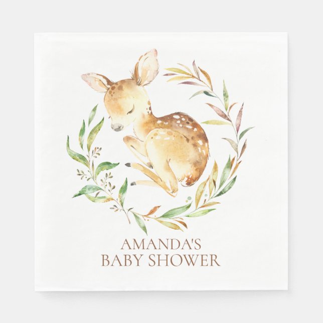 Serviettes En Papier Papier de Baby shower neutre Little Deer (Devant)