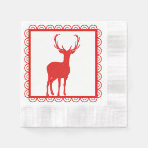 Serviettes En Papier Papier de cerf de Noël rouge et blanc Napkin