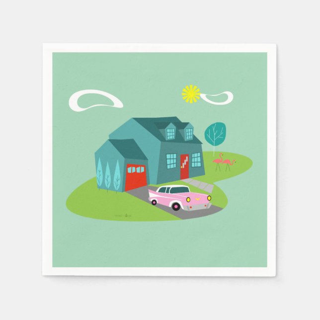 Serviettes En Papier Papier de maison de banlieue rétro (Devant)