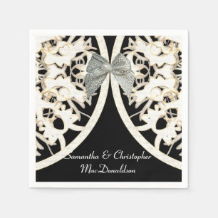 Serviettes En Papier Papier dentelle noir et blanc coupé mariage damass