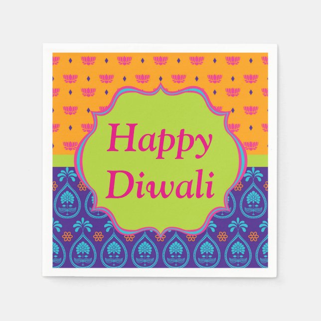 Serviettes En Papier Papier Diwali Napkin en Motif indien coloré (Devant)