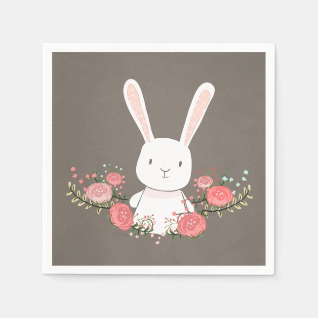 Serviettes En Papier Papier lapin Napkin Woodland Floral Rustic Girl (Devant)