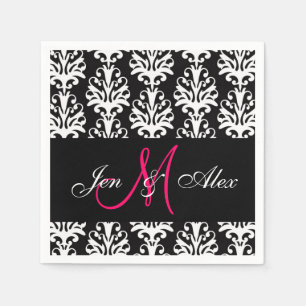 Serviettes En Papier Papier Mariage Damask Rose noir