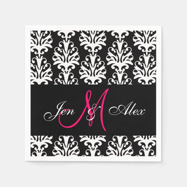 Serviettes En Papier Papier Mariage Damask Rose noir (Devant)