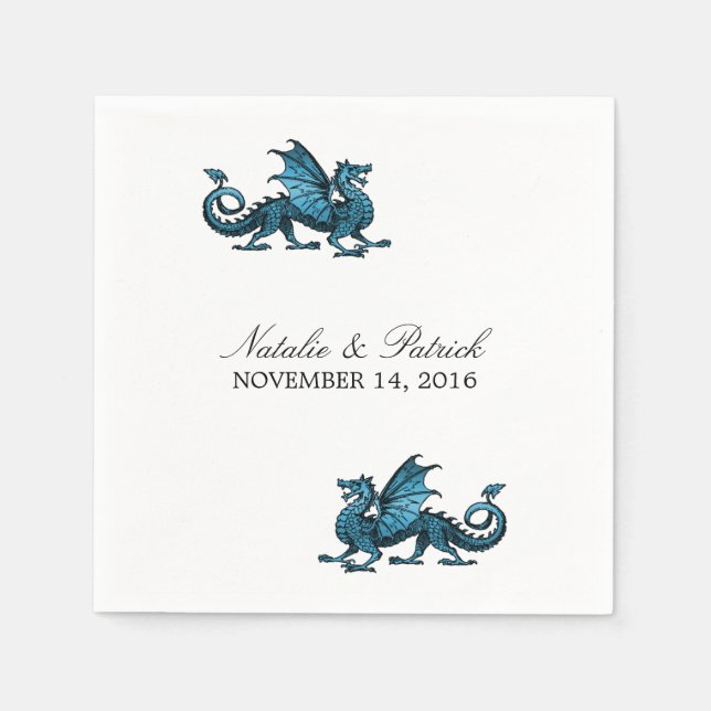 Serviettes En Papier Papier Mariage Dragon Bleu (Devant)