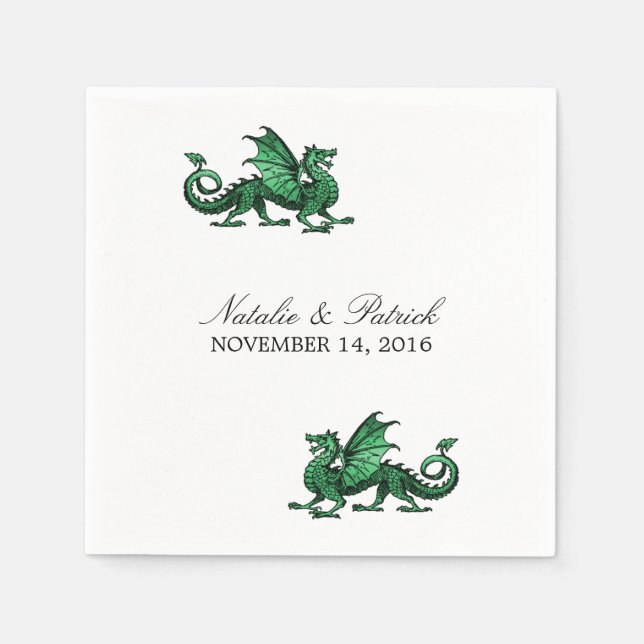 Serviettes En Papier Papier Mariage Dragon Vert (Devant)