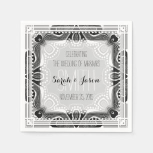 Serviettes En Papier Papier Mariage en argent noir de la déesse tribale