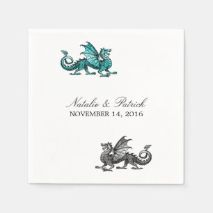 Serviettes En Papier Papier Mariage en argent turquoise Dragon