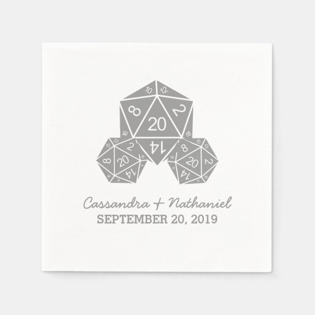 Serviettes En Papier Papier Mariage gris D20 dés (Devant)