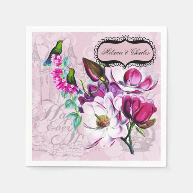Serviettes En Papier Papier Mariage Hummingbirds Magnolias (Devant)