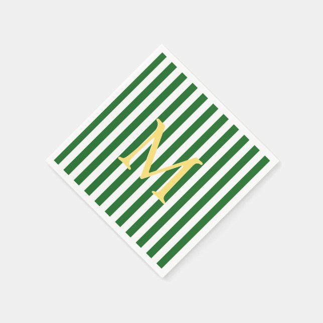 Serviettes En Papier Papier monogramme vert et blanc rayé (Coin)