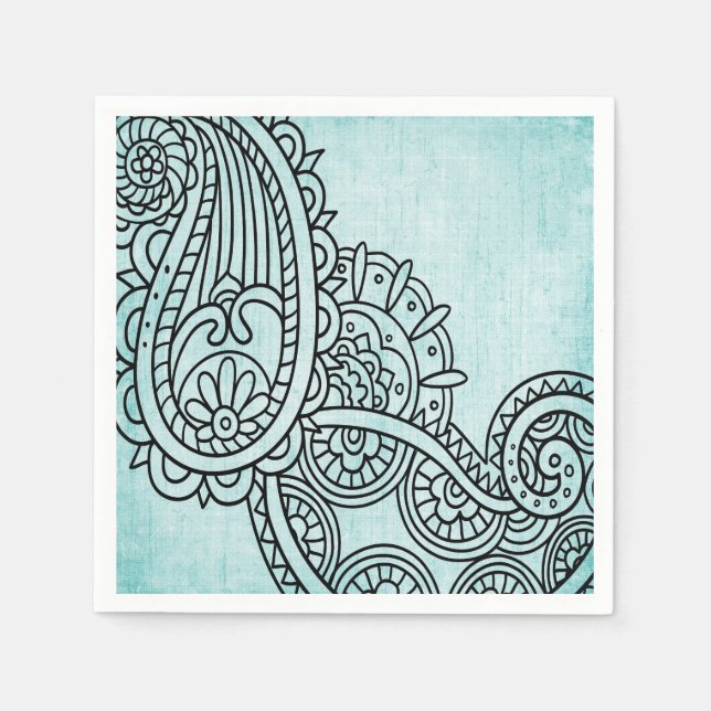 Serviettes En Papier Papier Motif Turquoise Mehndi (Devant)