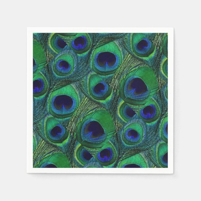 Serviettes En Papier Papier Peacock Vert, Bleu, Violet (Devant)