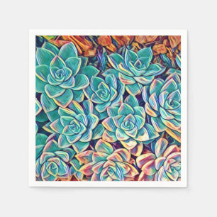 Serviettes En Papier Papier Succulent Turquoise Stylisé Napkin